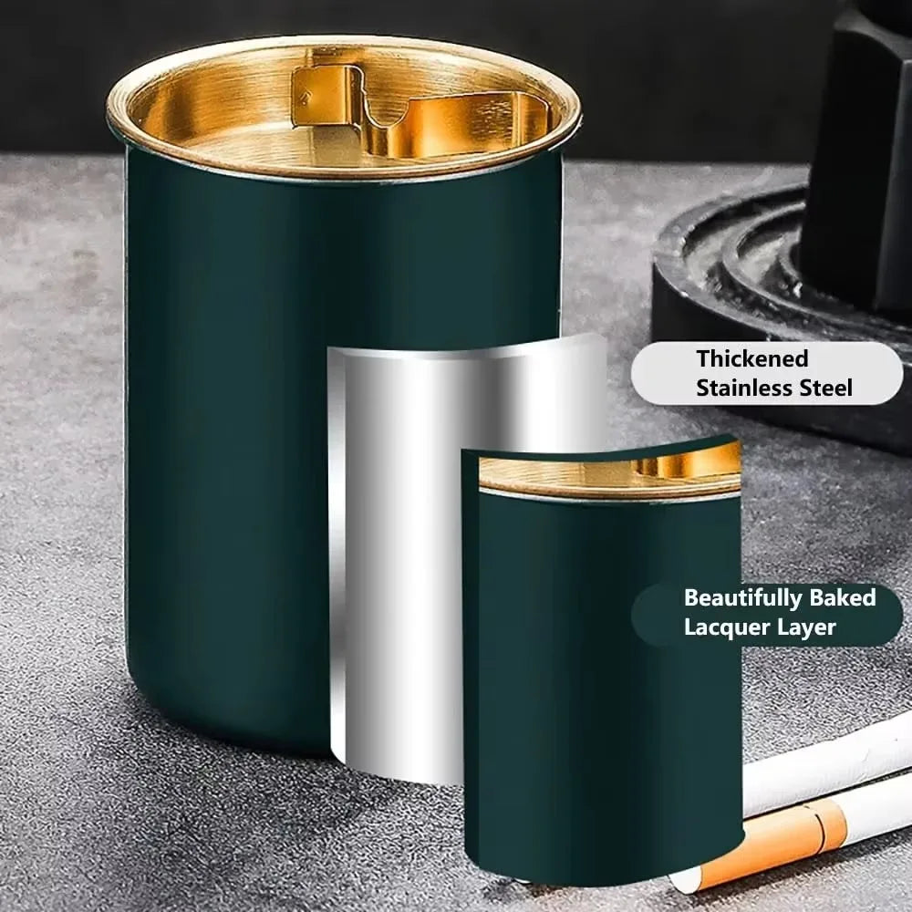 Premium Stainless Steel Ashtray with Lid. Windproof, Smokeless Design. Ideal for Cigars, Outdoor Patio & Indoor Home Use.