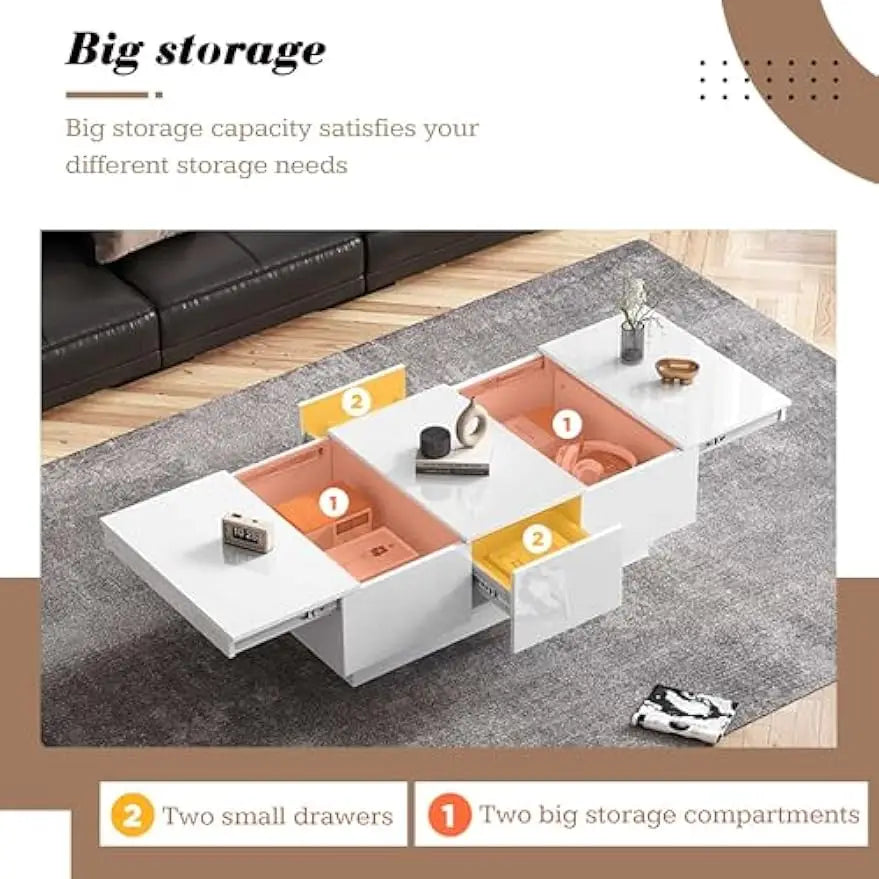 Coffee table, wooden center table Coffee table with 2 drawers and 2 large storage spaces for home office , living room