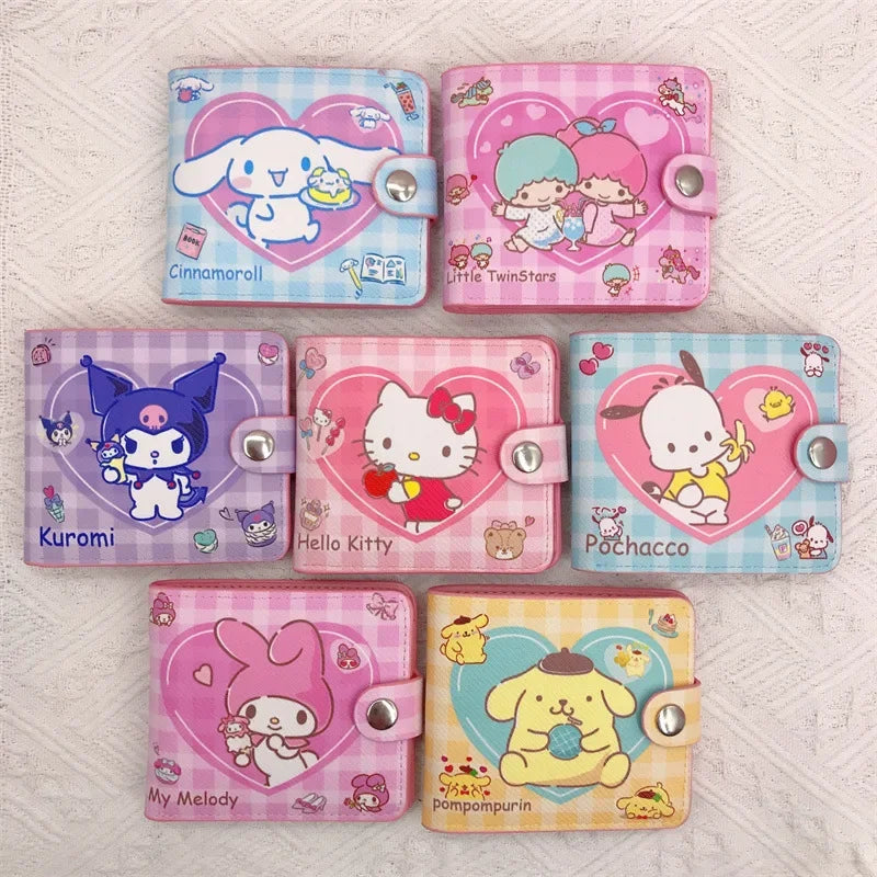 Tejesa New Hello Kitty Cinnamoroll My Melody Kuromi Pu Casual Money Bag Coin Purse Card package Wallet With Button ﻿Girl Christmas gift