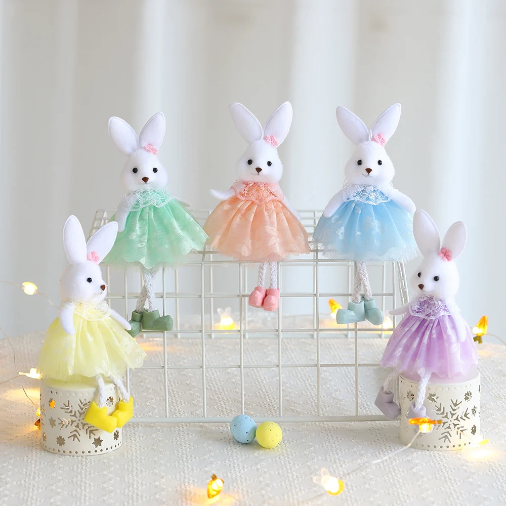 Hemasa Easter Bunny Hanging Ornaments Pastel Purple Green Blue Yellow Skirt Rabbit Doll Figurine Kids Gifts Spring Easter Decorations