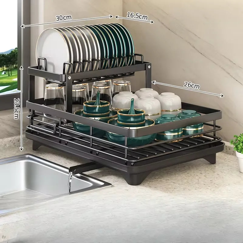 2025 NEW Kitchen plate storage box with drainboard above sink countertop tableware storage rack tableware drying rack adjustable