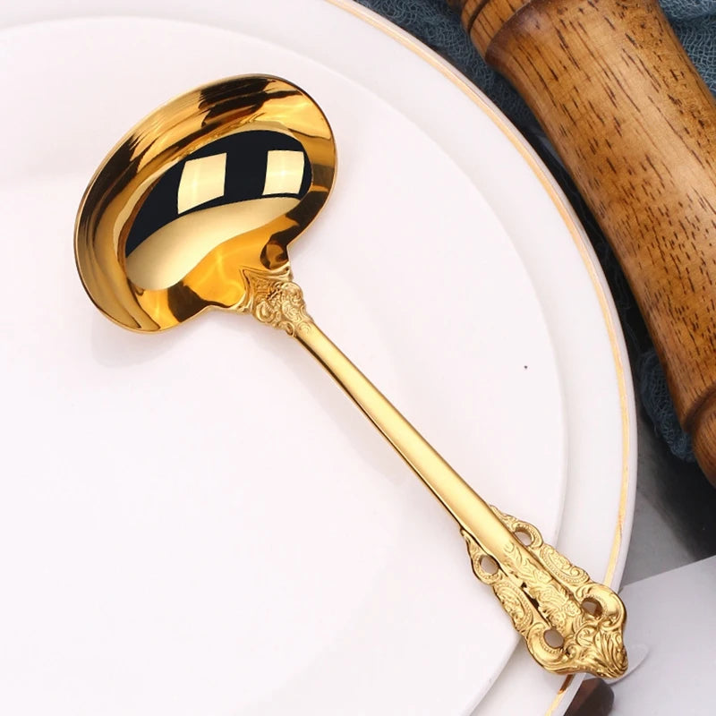 304 Stainless Steel Soup Ladle Cooking Tool Kitchen Accessories Gold Scoop Tablewares Gold Plated Soup Serving Spoon