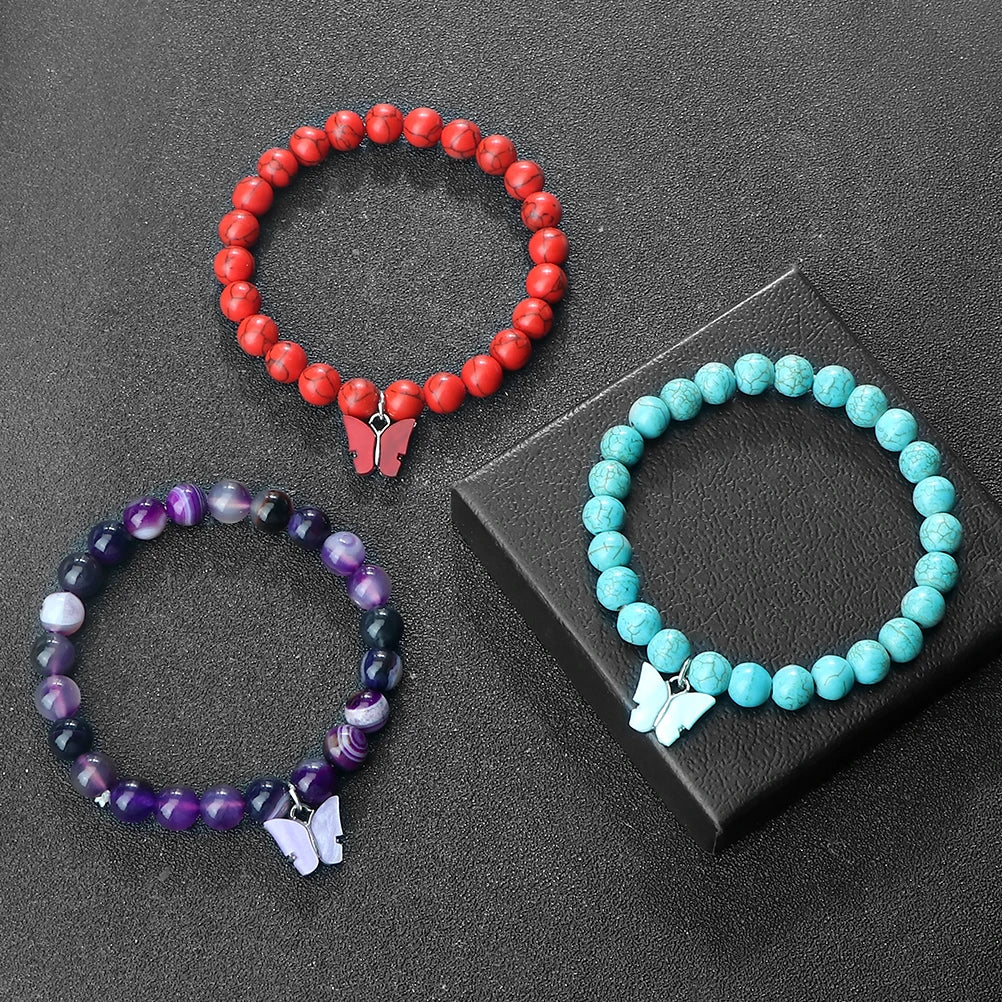 Fashion Women Acrylic Butterfly Charm Bracelets & Bangles Men Natural Stone Beads Bracelets Female Bohemian Jewelry Friends Gift