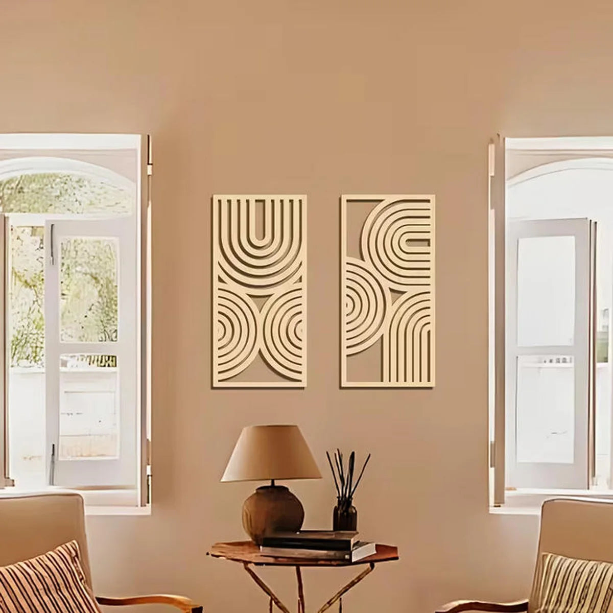 Hemasa 3pcs Wall Art Deco Wooden Murals, Abstract Hollow Arch, Bohemian Kitchen, Bathroom, Living Room Decor
