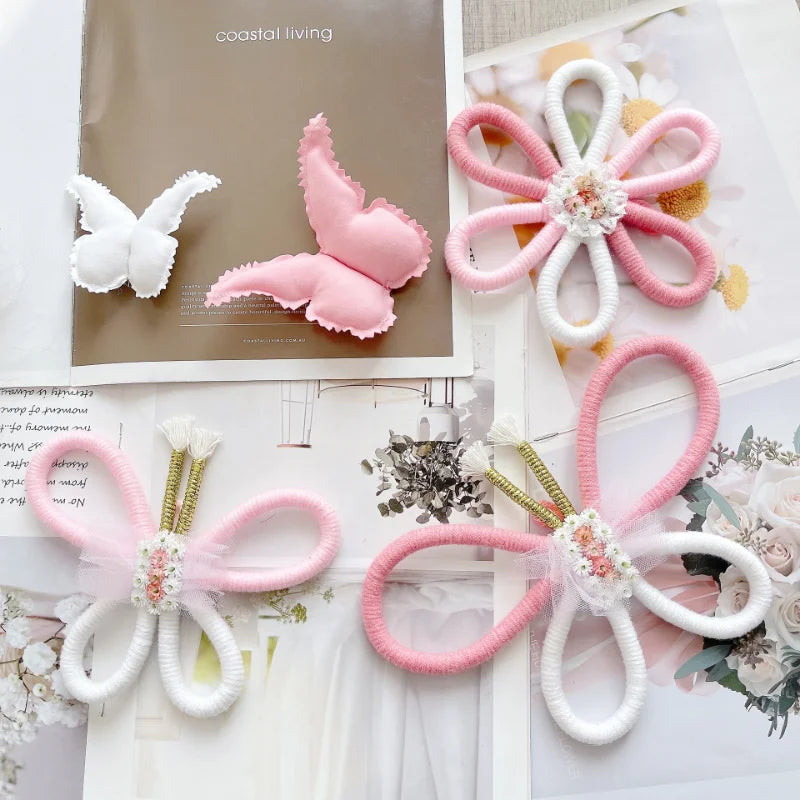 Hemasa  Macrame Daisy Flower Ornament Wall Hanging/ Girls Bedroom Decoration/ Boho Baby Kids Room Woven Butterfly Hanging Pendant