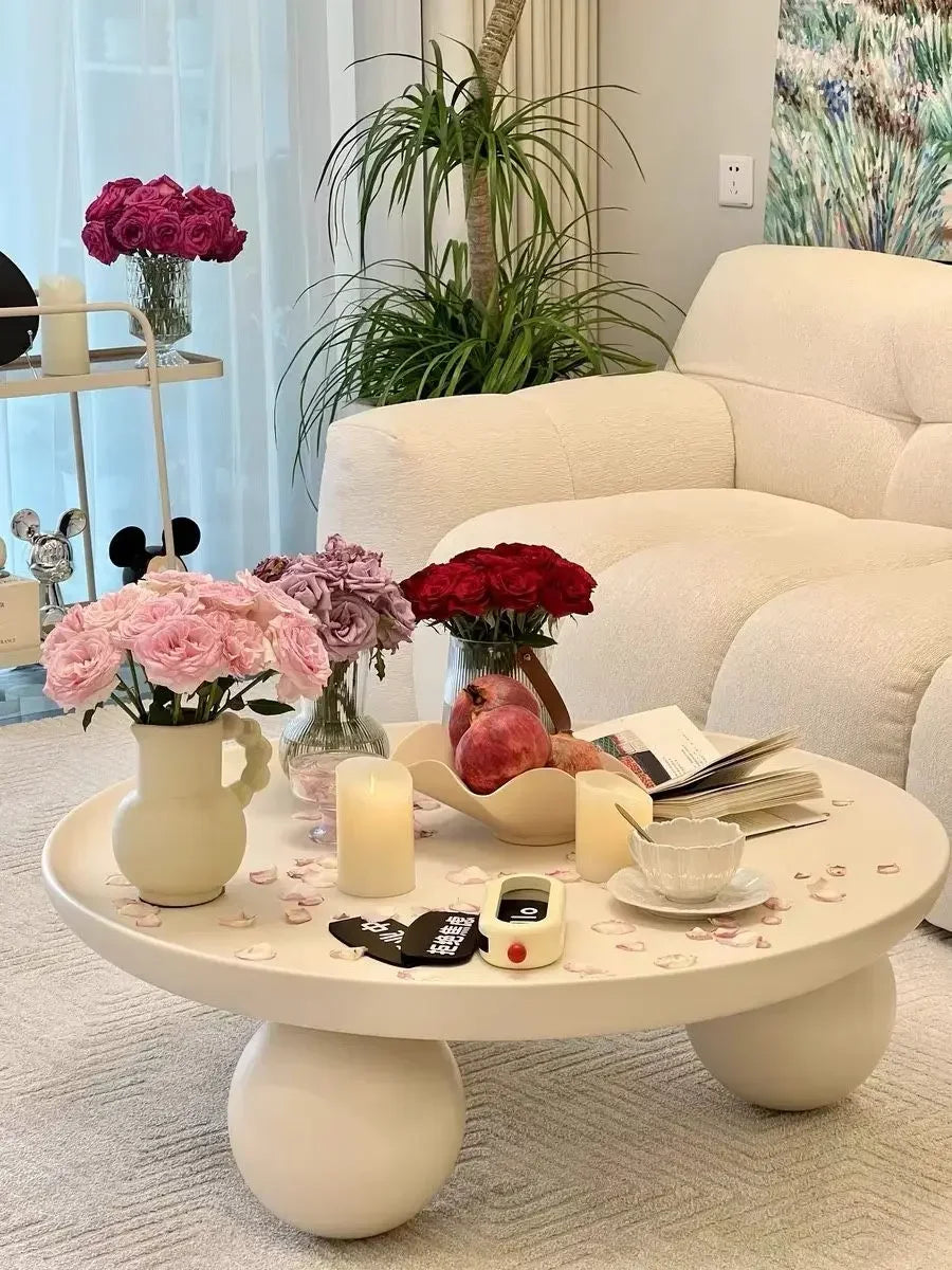 Metal Coffee Table Cream White Round  Tea Table Home Furniture