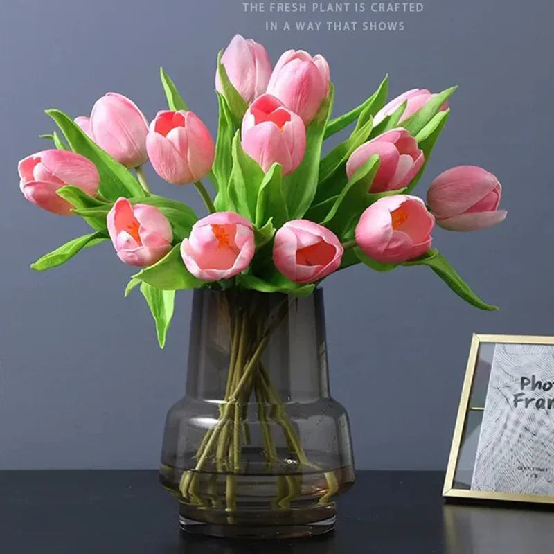 10Pcs PU Big Tulip Artificial Flowers Wedding Decoration Fake Flowers Tulips Bridal Bouquet Indoor Home Party Flower Arrangement