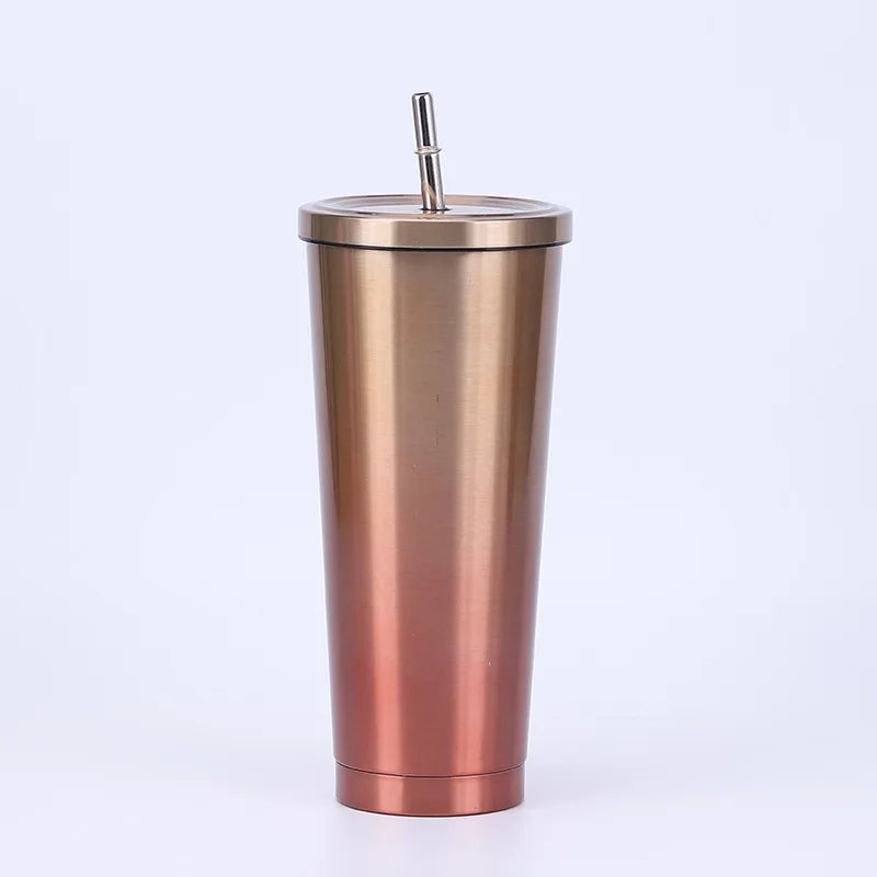 New Vacuum Insulated Mug Stainless Steel Thermos Cup Car Coffee Drinking Cup With Straw