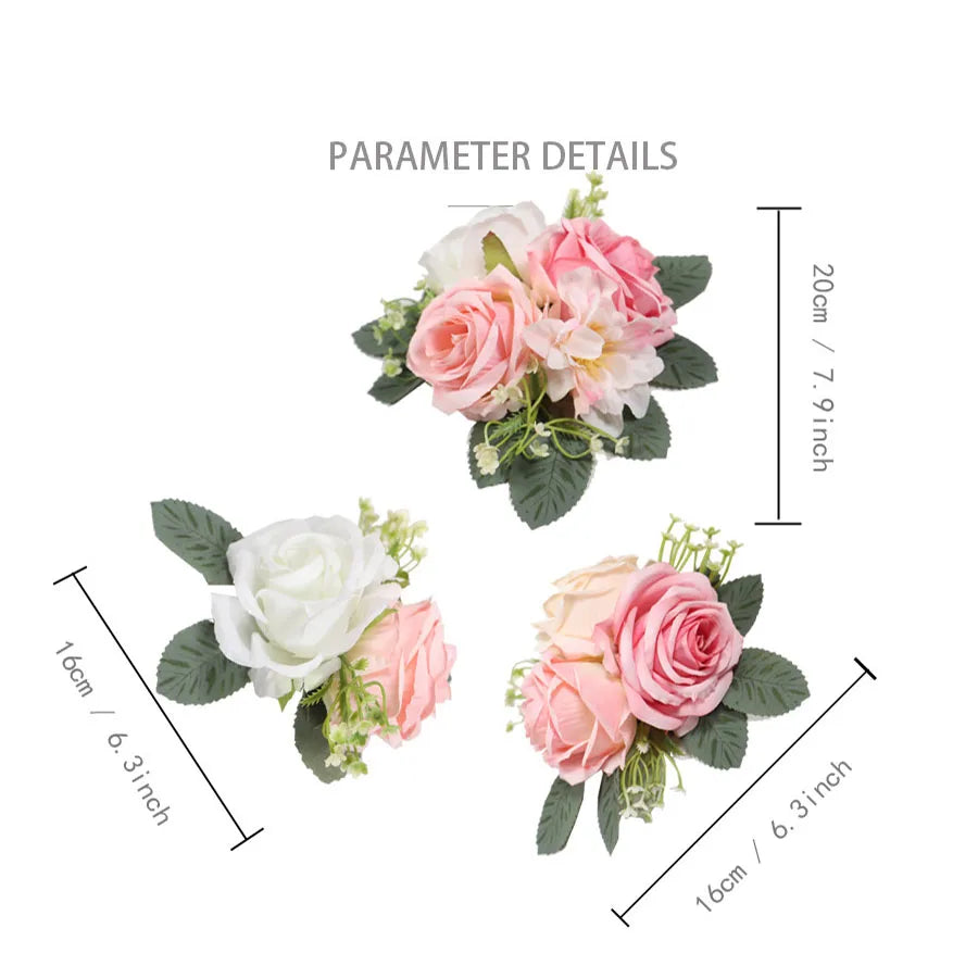 Tejesa 3pcs Pre-made Cake Flowers Toppers Blue White Rustic Boho Wedding Birthday Silk Cake Decoration Flower Party Supplies