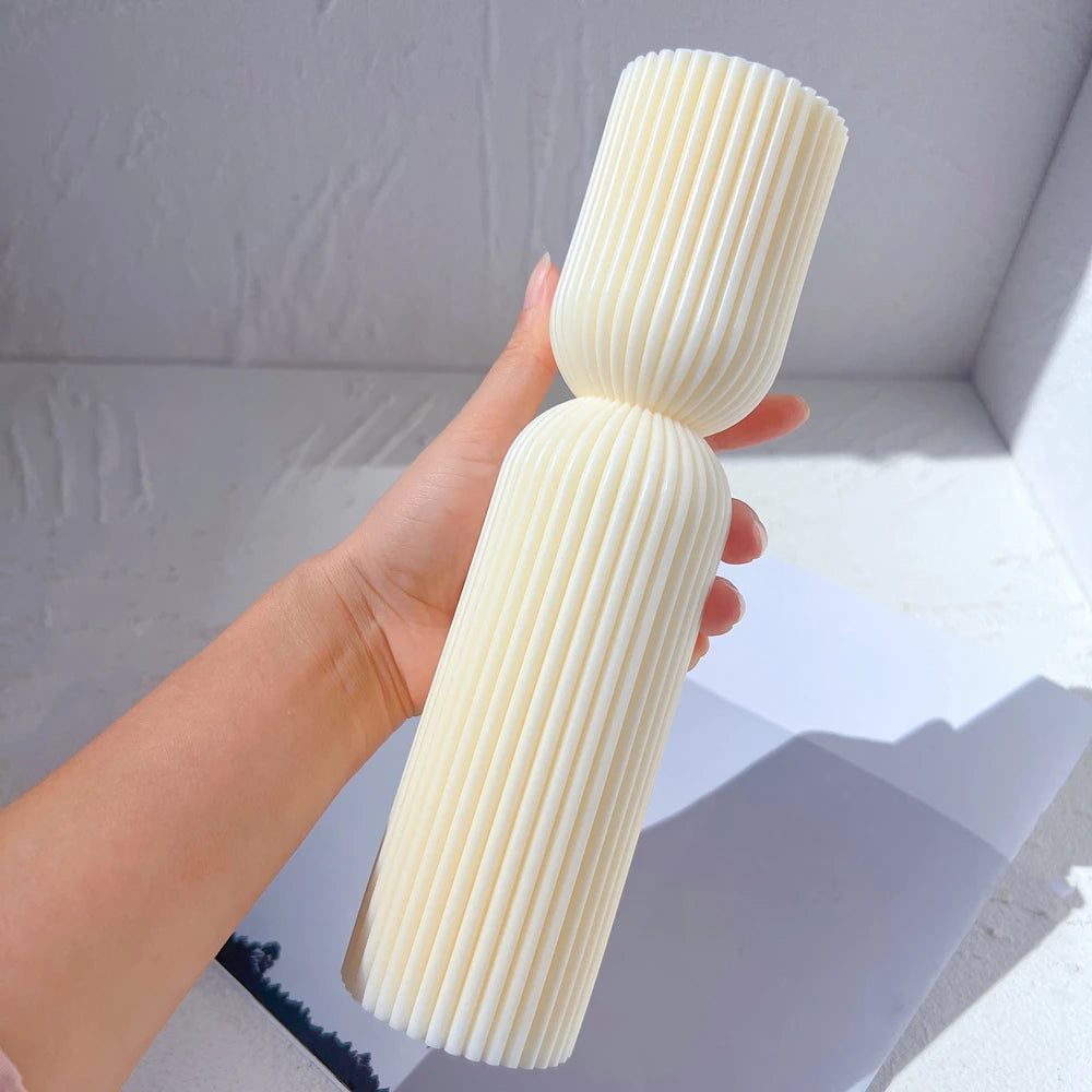 Cylindrical Tall Pillar Candle Molds Ribbed Aesthetic Twist Silicone Mould Geometric Abstract Decorative Striped Soy Wax Mold