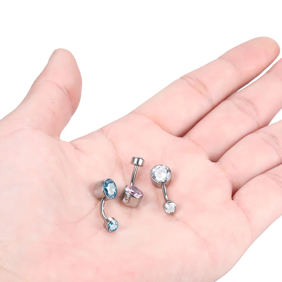 1PC Titanium CZ Gem Belly Button Bezel Piercings 14G Internally Thread Opal Navel Rings Belly Ombligo Piercings Body Jewelry