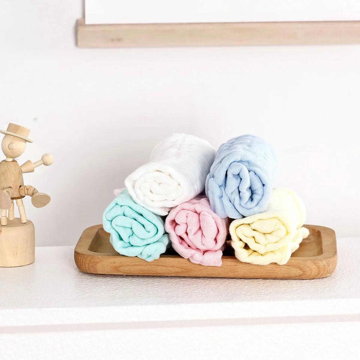 Tejesa  5pcs Pack Breathable Muslin Cotton Baby Face Towel  /Plain Color Newborn Burp Cloth 25x25cm