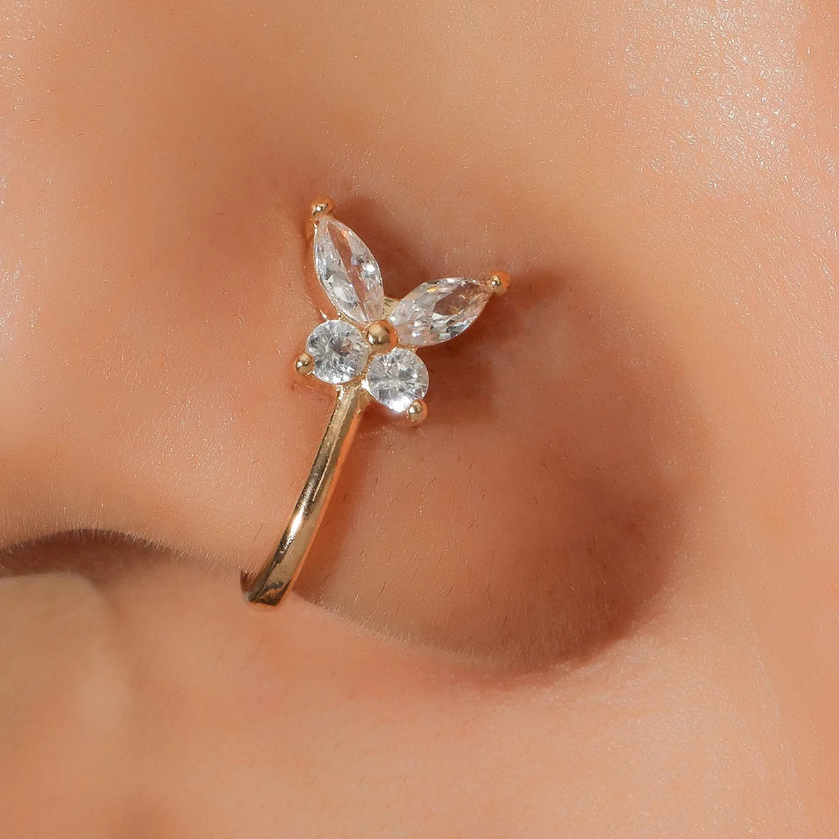 1Pcs Copper Zircon Butterfly Nose Rings Lip Ring Earrings Hoop Punk Body Piercing Jewelry For Man Women Jewelry Wholesale