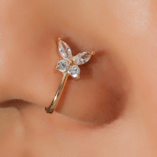 1Pcs Copper Zircon Butterfly Nose Rings Lip Ring Earrings Hoop Punk Body Piercing Jewelry For Man Women Jewelry Wholesale