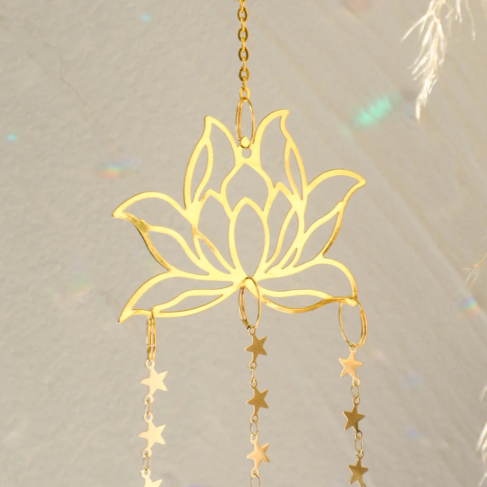 Hemasa Lotus Sunlight Catcher Gold Star Ornament Sun Crystal Catcher Hanging Crystals Car /Sun Catcher