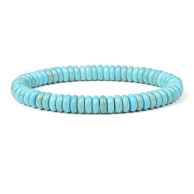 Various Shapes Blue Turquoise Bracelets Cube Cylindrical Beads Blue Natural Stone Bracelet For Men Women Elastic Cord Jewelry