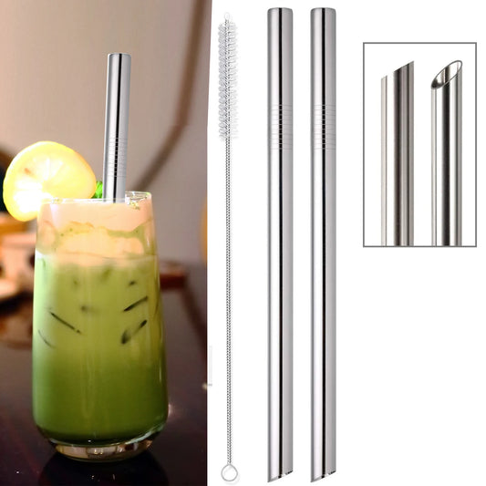 2 Pcs Jumbo Reusable Boba Straws, 0.5" Wide Stainless Steel Metal Straws for Bubble Tea/Tapioca Pearl, Milkshakes,Smoothies