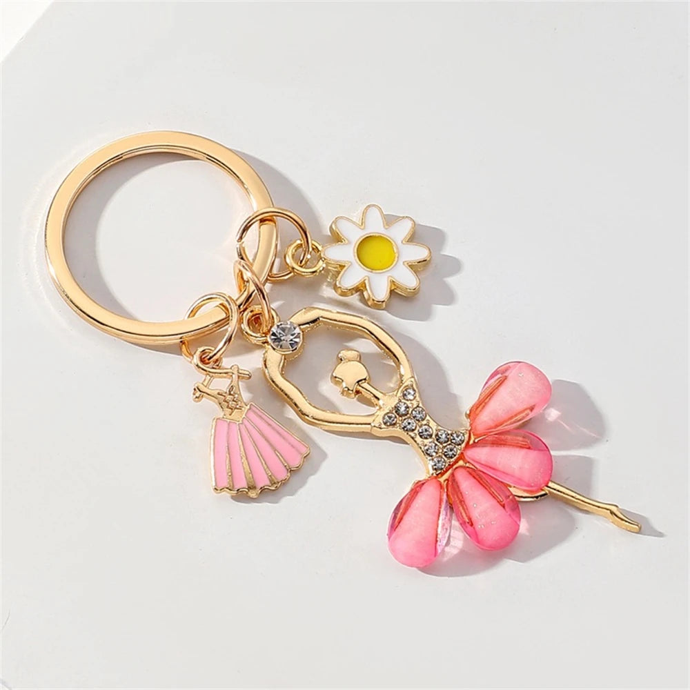 Cute Ballet Dancer Keychain Elegant Sunflower Ballerina Pendant Keyring Bag Charm Backpack Accessories Women DIY Jewelry Gift