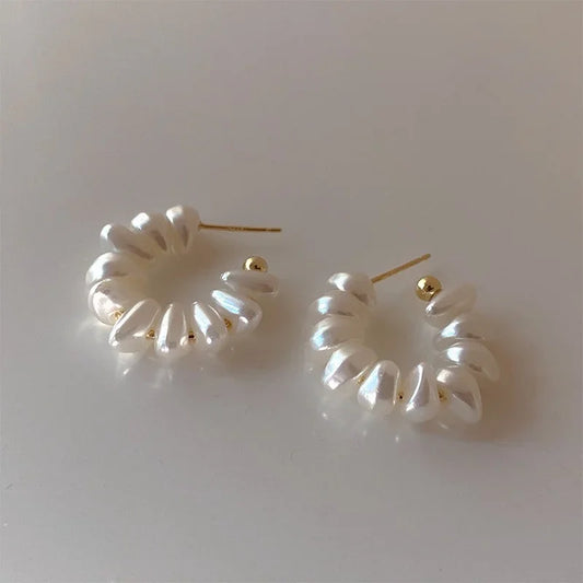 Minar Unique Design Irregular Freshwater Pearl Hoop Earrings for Women Baroque Pearls Beads Circle Statement Earring Brincos