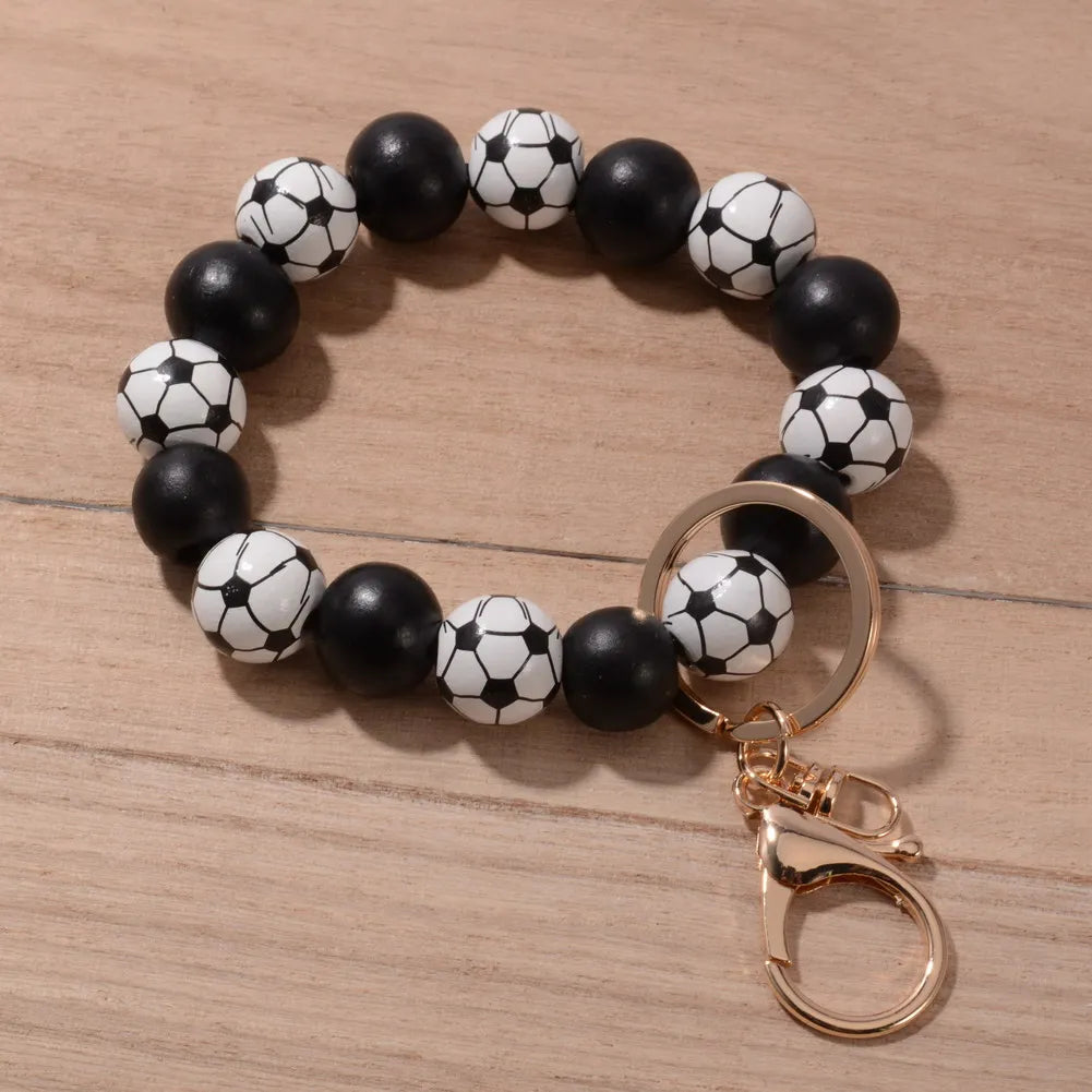 2024 New Fashion Ball Charm Bracelet Keychains for Women Girls Sports Bracelet Key Chain Wood Baseball Beads Wrist Keychain Gift
