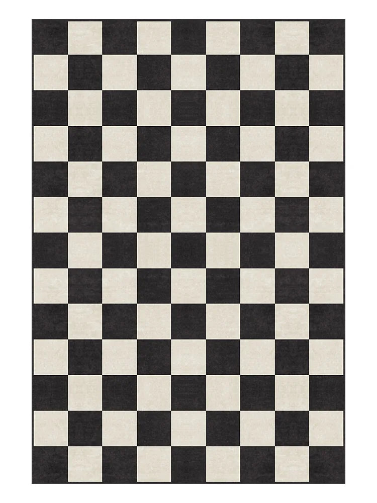 Tejesa Black and White Plaid Living Room Large Area Carpet Square Geometric Bedroom Carpet Minimalist Checkerboard Rug Cream Style Rugs