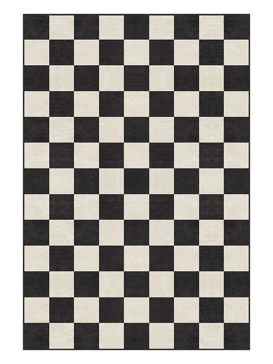 Tejesa Black and White Plaid Living Room Large Area Carpet Square Geometric Bedroom Carpet Minimalist Checkerboard Rug Cream Style Rugs