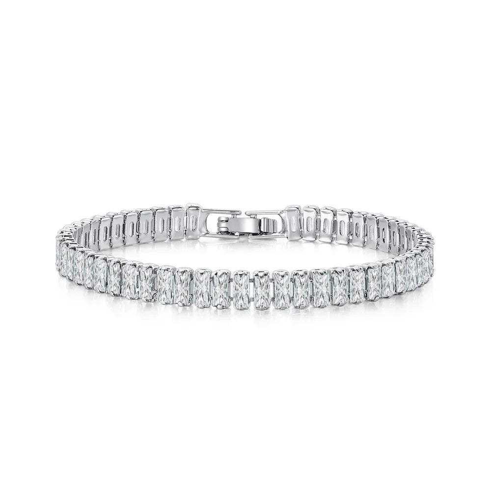 Classic 925 Sterling Silver Cubic Zirconia Square Shining Bracelet Luxury and Exquisite Couple Women's Engagement Jewelry Gift