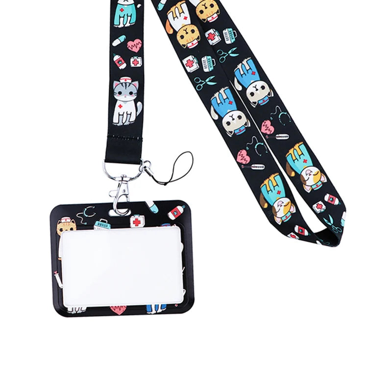 Dentist Doctor Nurse Cartoon Credential Neck Strap Lanyards Keychain ID Card Pass Hang Rope Lariat Key Chain Ring Badge Holder