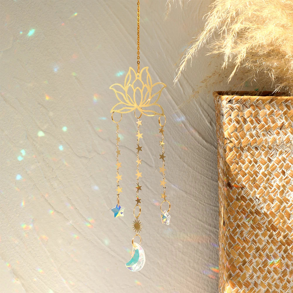 Hemasa Lotus Sunlight Catcher Gold Star Ornament Sun Crystal Catcher Hanging Crystals Car /Sun Catcher