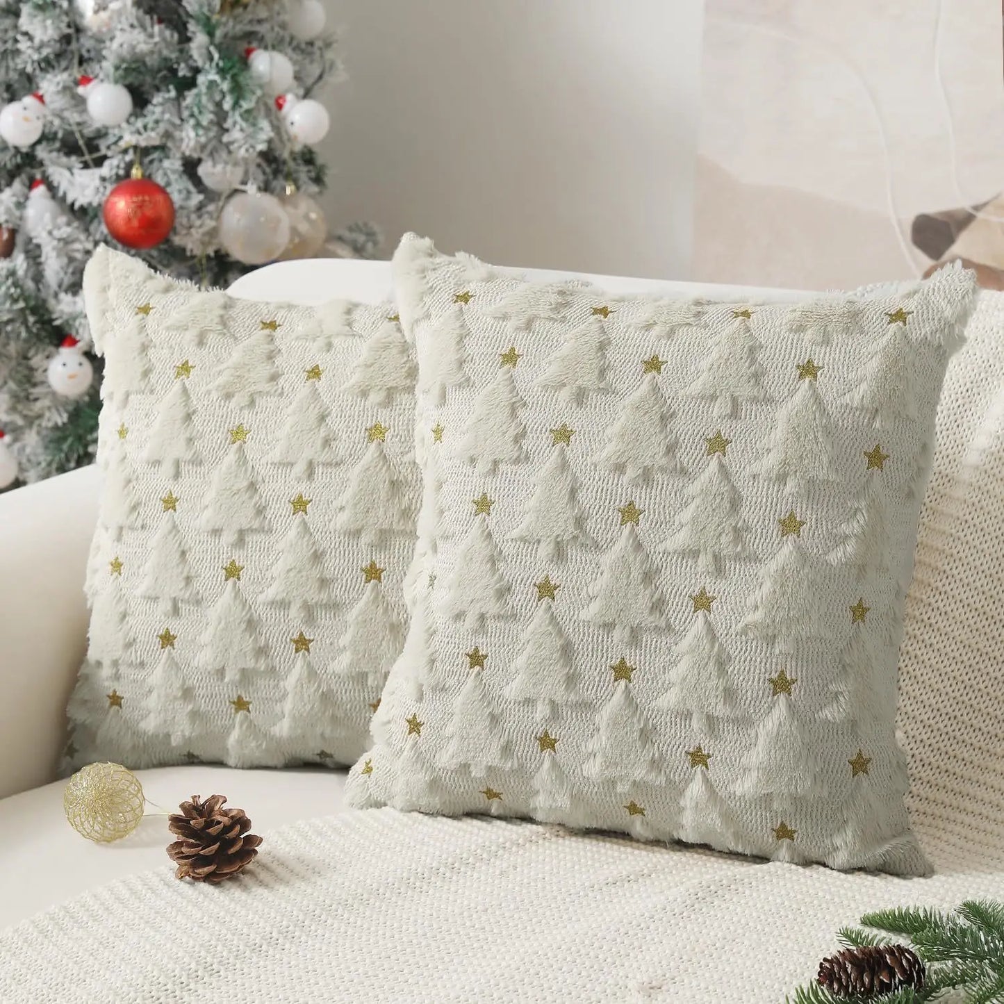 1pc Christmas Decorative Throw Cushion Set - Knitted Christmas Tree/Christmas Santa Pattern for Living Room Sofa Cushion Cover