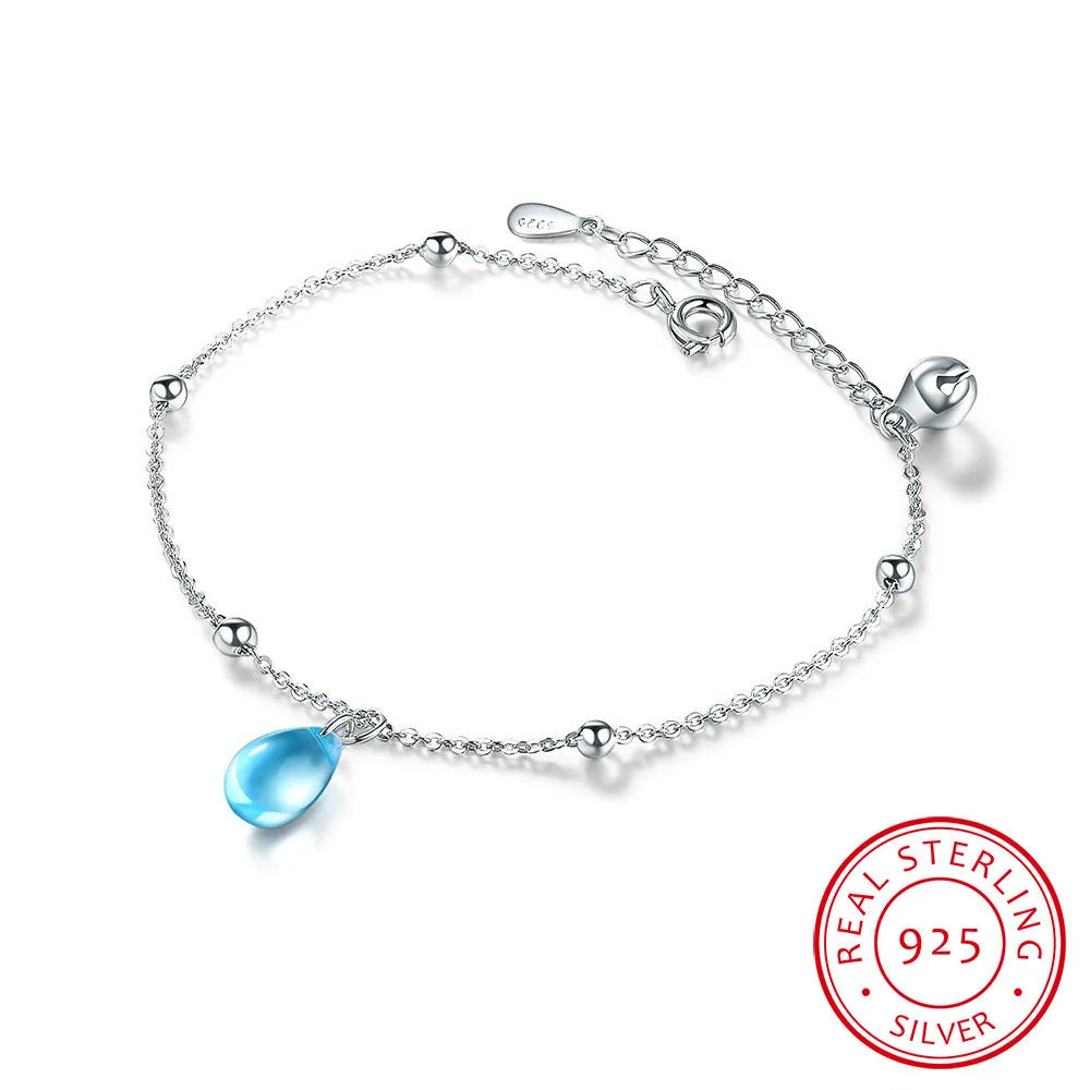 Sweet Blue Crystal Water Drop 925 Sterling Silver Bracelet For Women Gift Pulseira Silver 925 Jewelry S-b208