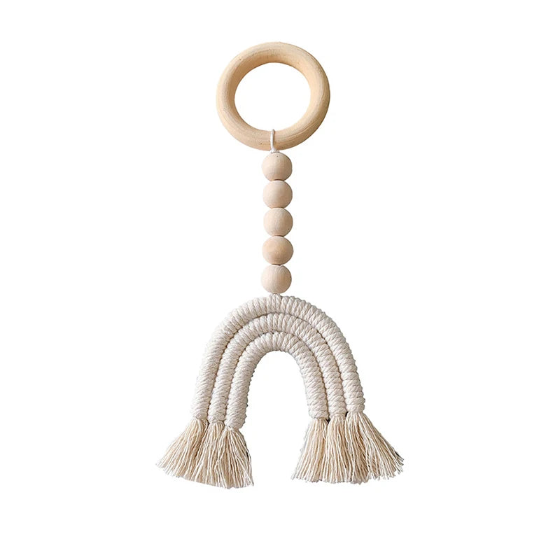 Handmade Woven Cotton Rope Rainbow Decoration Natural Wooden Bead Tassels Garland String Wall Hanging Ornament Home Decoration