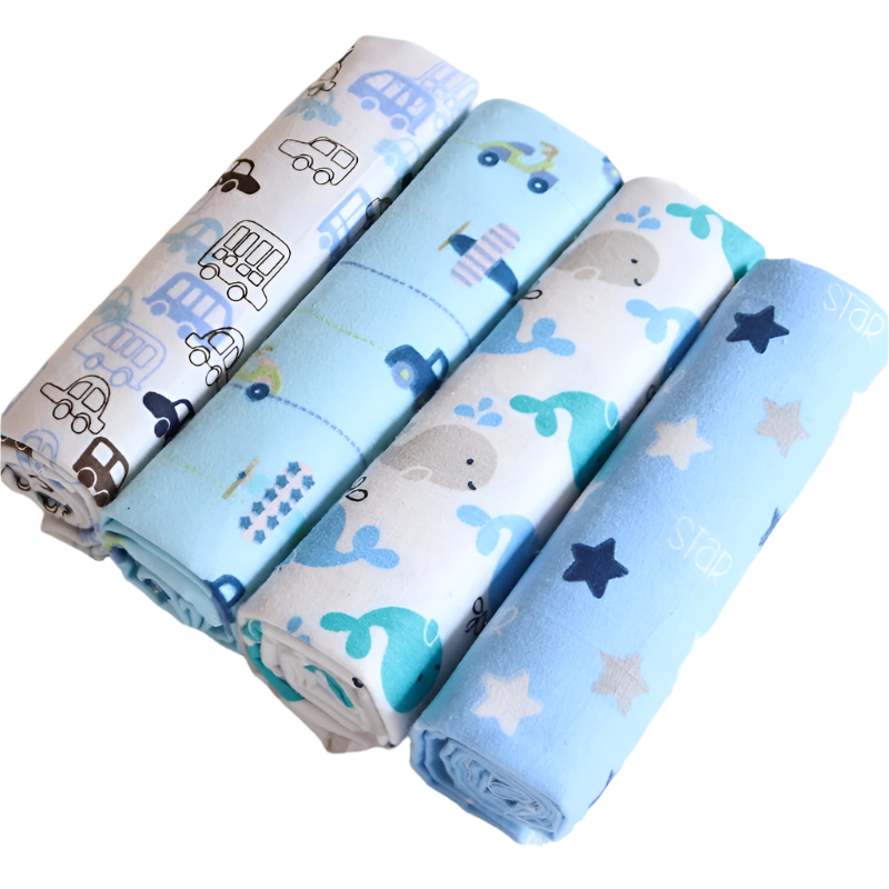 Hemasa 4pcs/pack 100% Cotton Flannel Diapers Supersoft Receiving Baby Blanket Newborn Wrap 76x76cm Baby Bedsheet Print Blanket Swaddle