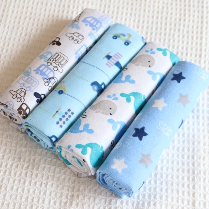 Hemasa 4pcs/pack 100% Cotton Flannel Diapers Supersoft Receiving Baby Blanket Newborn Wrap 76x76cm Baby Bedsheet Print Blanket Swaddle