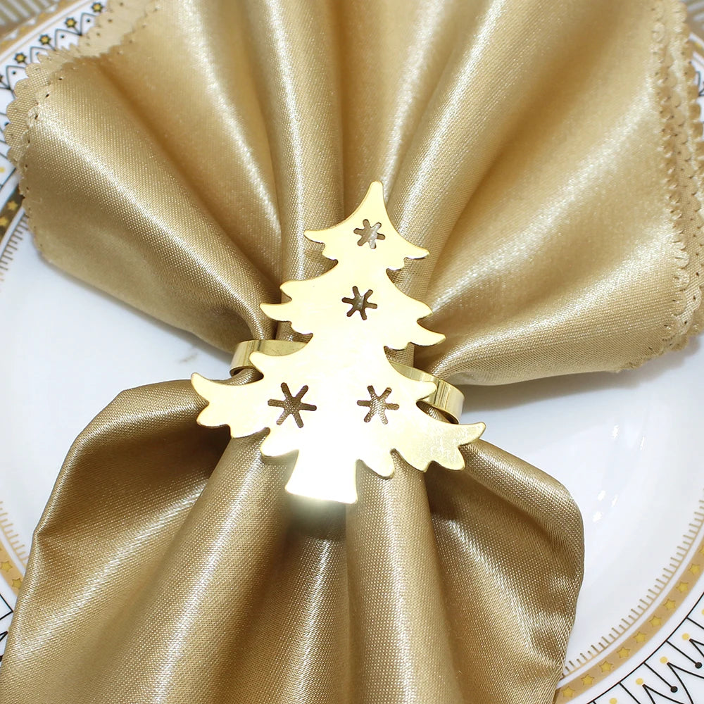 12Pcs Christmas Tree Napkin Ring Gold Napkin Holder Metal Serviette Ring for Christmas Gift Wedding Party Dinner Table Decor