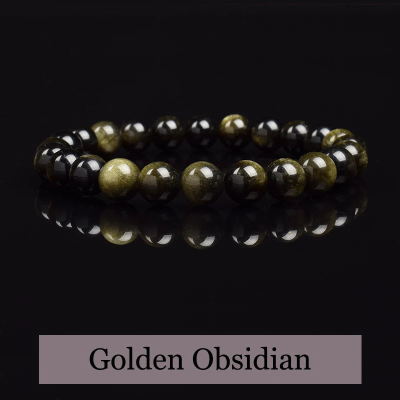 Tejesa Natural Golden Obsidian Stone Beads Bracelet Men Women/ Golden Light Rainbow Obsidian Raw Stone Round Bead Natural Energy Jewelry