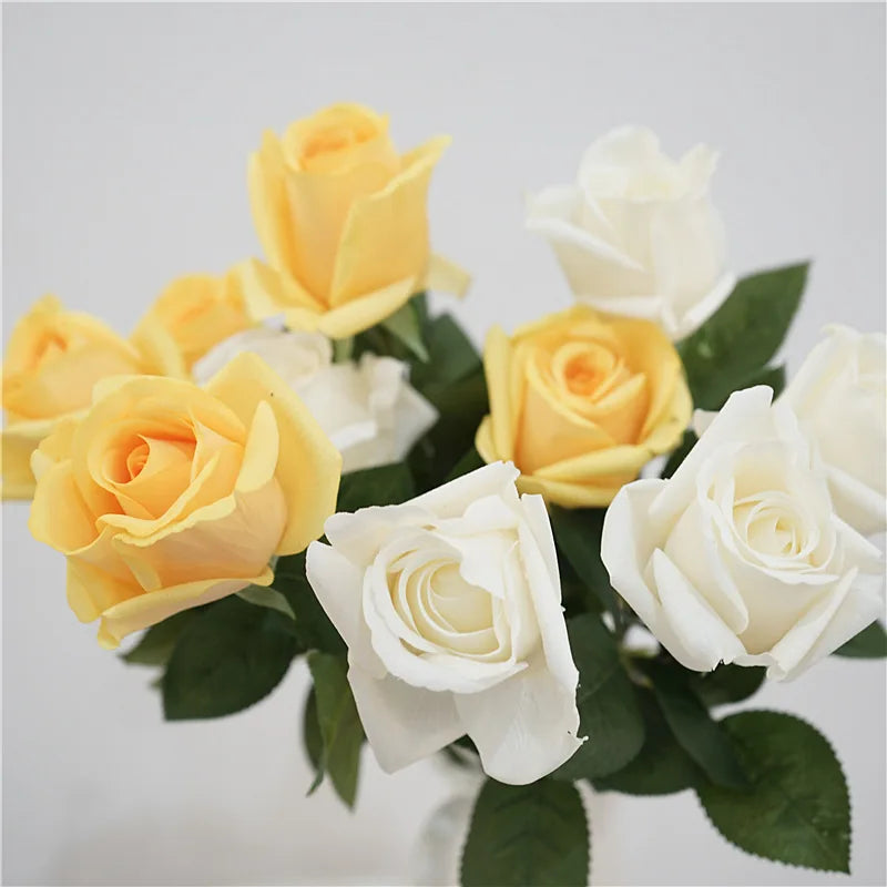 10Pc Hand-feel Moisturizing Rose Real Touch Artificial Flower Bridal Bouquet Marriage Decor Rose Flowers Wedding Party Home Deco