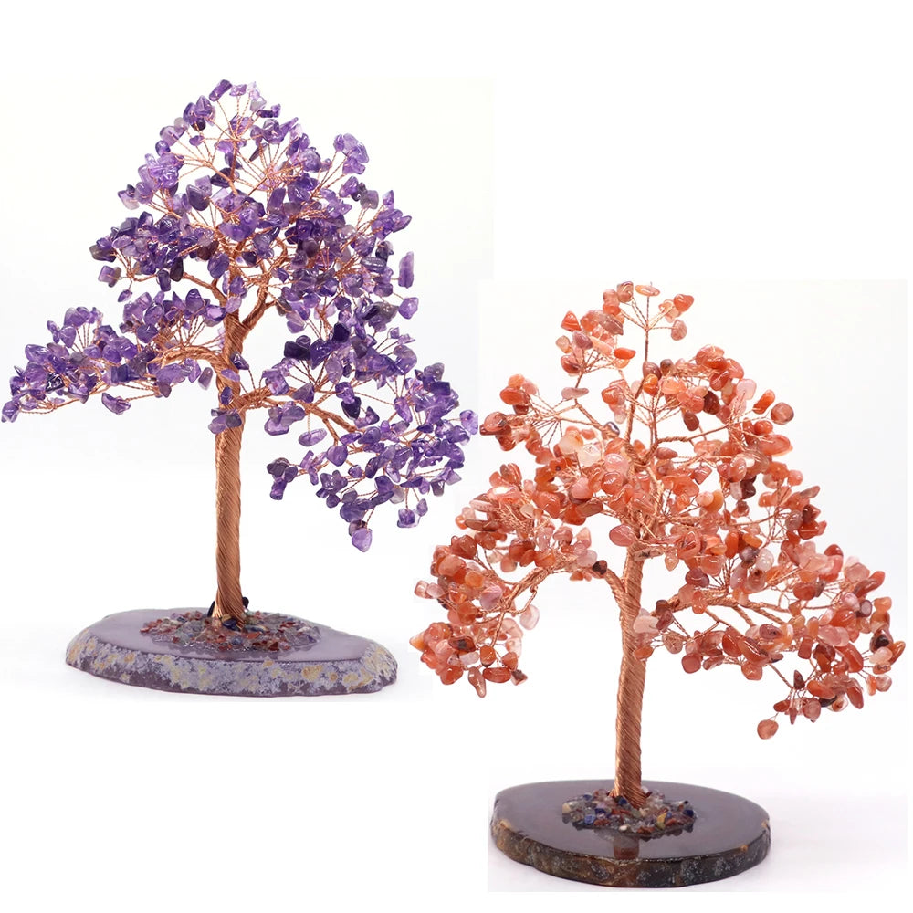 Natural Gemstone Healing Crystal Citrine Lovers Money Tree on Agate Base Feng Shui Rock Stones for Home Office Desk Decorations