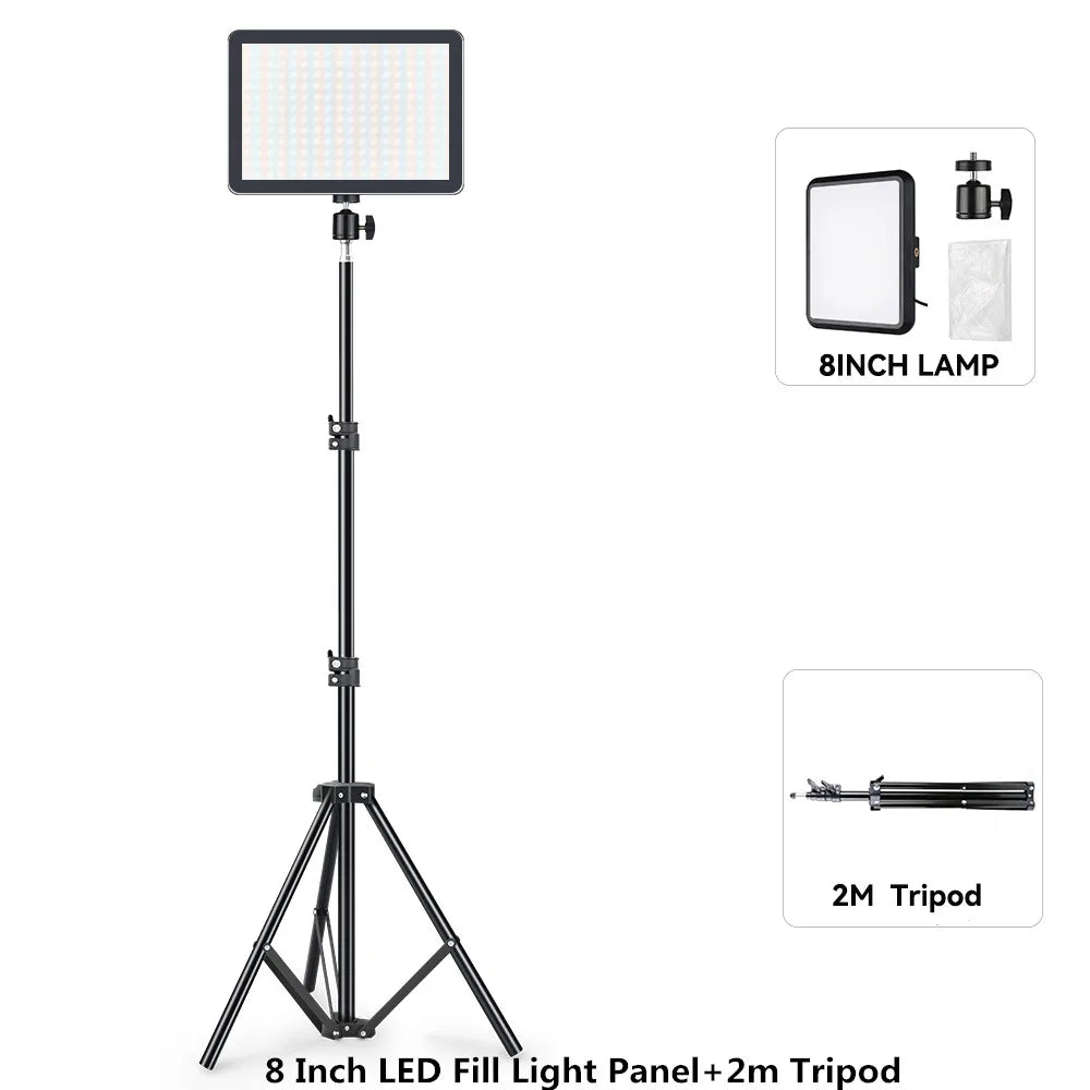 Tejesa 8/12 Inch LED Photography Video Panel Light Photo Studio Lighting Kit For Shoot Live Streaming Youbube With Tripod Stand