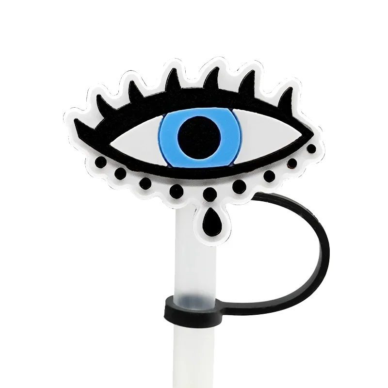 1/7PCS Silicone Colorful Evil Eyes Straw Cover,8mm Reusable Straw Topper Drinking Cup Accessories,Dustproof Straw Cap Gift