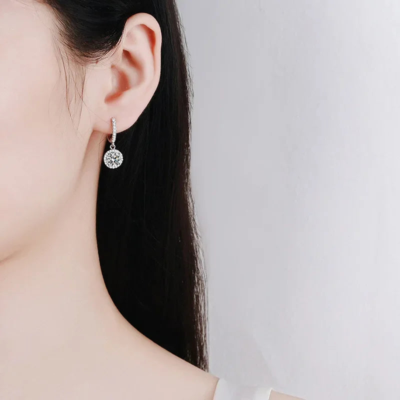 925 Sterling Silver 1 Carat Moissanite Round Earrings Engagement Wedding Daily Work Party Travel Luxurious Gift For Women