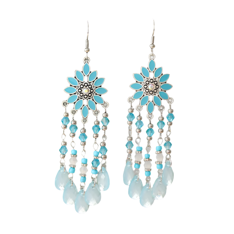 Hemasa Flower Drop Dangle Earrings For Women Enamel Crytal Geometric Jewelry Beads Handmade Tassel Earings