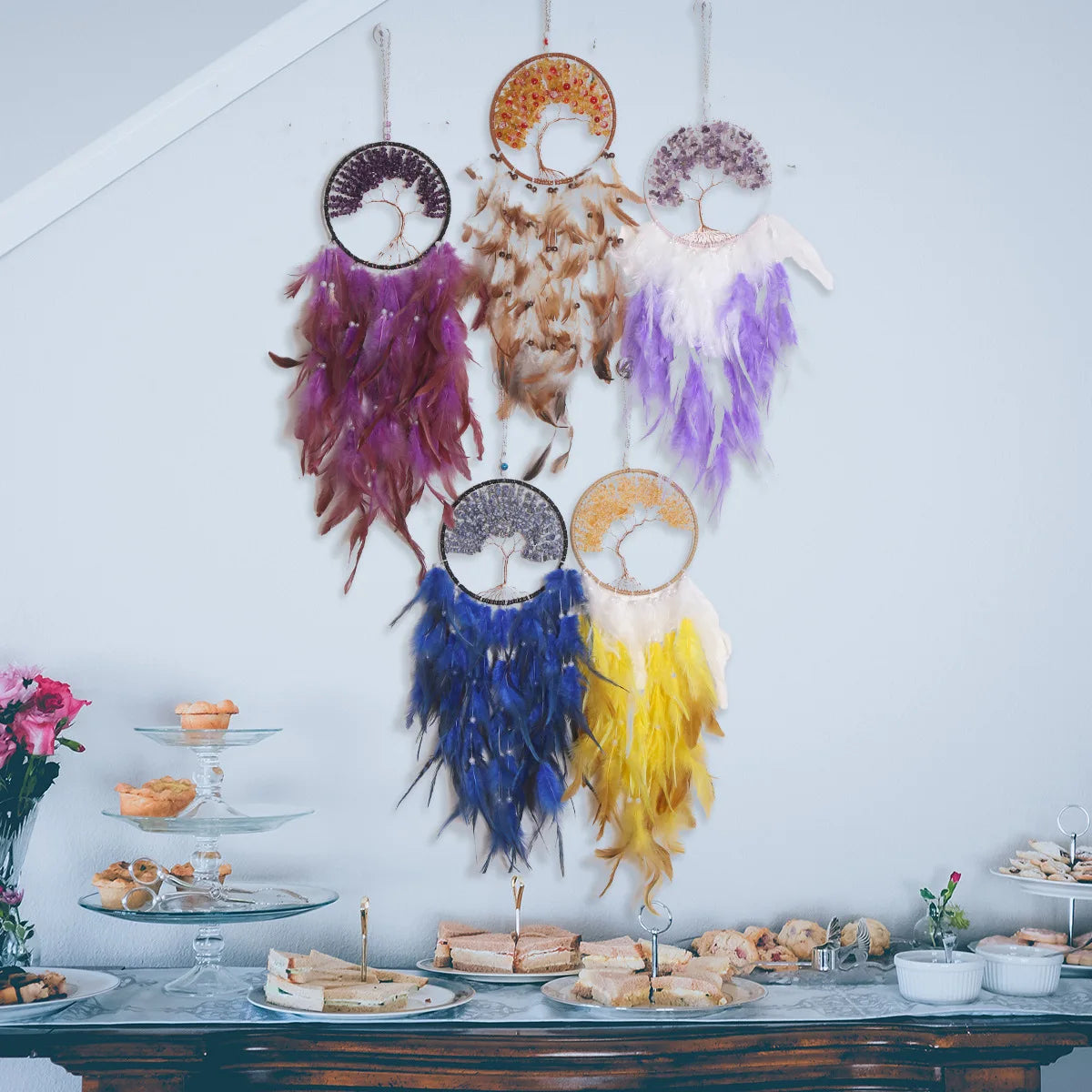 Tejesa Tree of Life Dreamcatcher with Stone Craft Decorative Room Wind Chime Hanging Home Decor Dreamcatcher