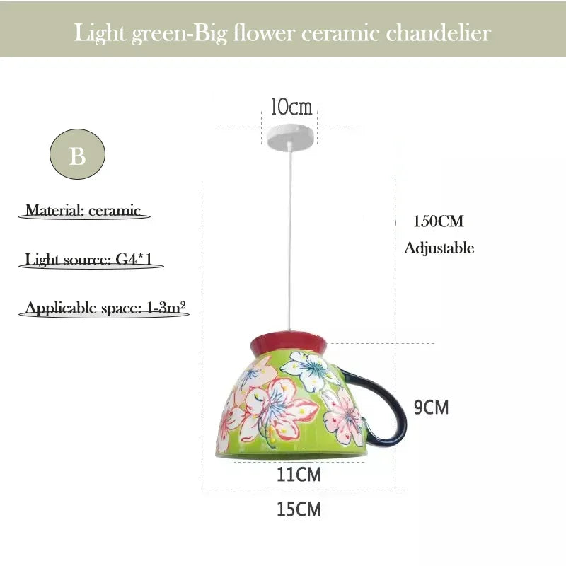 Chinese Style Flower Ceramic Cup Chandeliers Dining Room Dining Table Lamp Modern Creative home Decor Bedroom Bedside Chandelier