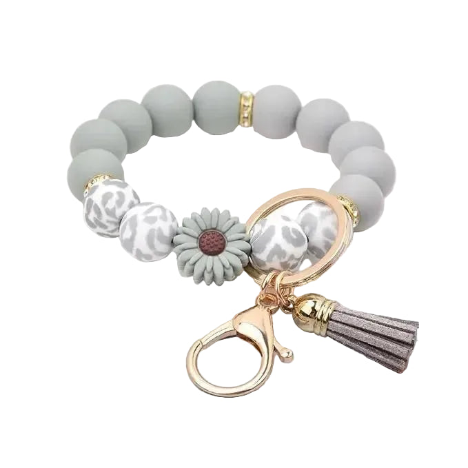 Hemasa Handmade Daisy Silicone Beads Bracelet Keychain /Anti-Lost Wallet Pendant Ring Holder
