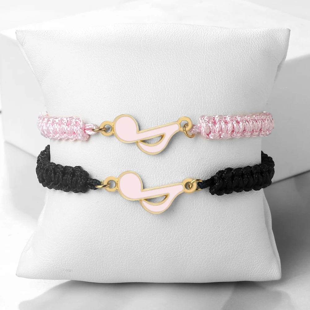 Black Red Rope String Bracelets For Women Men Pink Musical Note Pendant Bangles Couples Fashion Hand Chian Jewelry Gift Pulseira