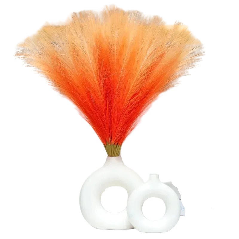 Tejesa 10pcs Gradient Orange Pompas Grass Flower, Arrangement and Vase Filler Artificial Pampas Grass for Boho Home Wedding Decoration