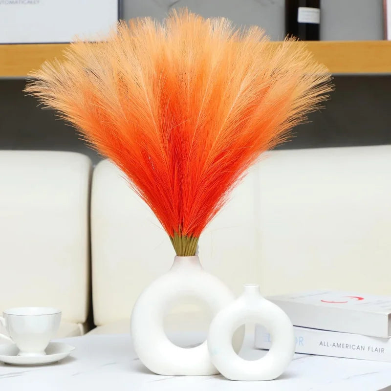 Tejesa 10pcs Gradient Orange Pompas Grass Flower, Arrangement and Vase Filler Artificial Pampas Grass for Boho Home Wedding Decoration