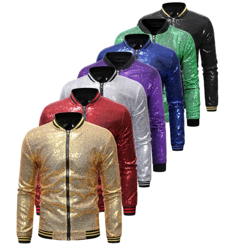 Hemasa  Winter  Sequin Jacket for Men, Stand Up Collar Contrasting Mens Jackets(Eur Size)