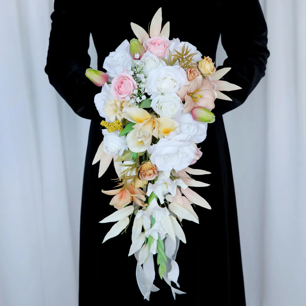 Tejesa Rustic Cascading Wedding Bouquets for Bride /Artificial Flower Waterfall Bridal Bouquet for Wedding
